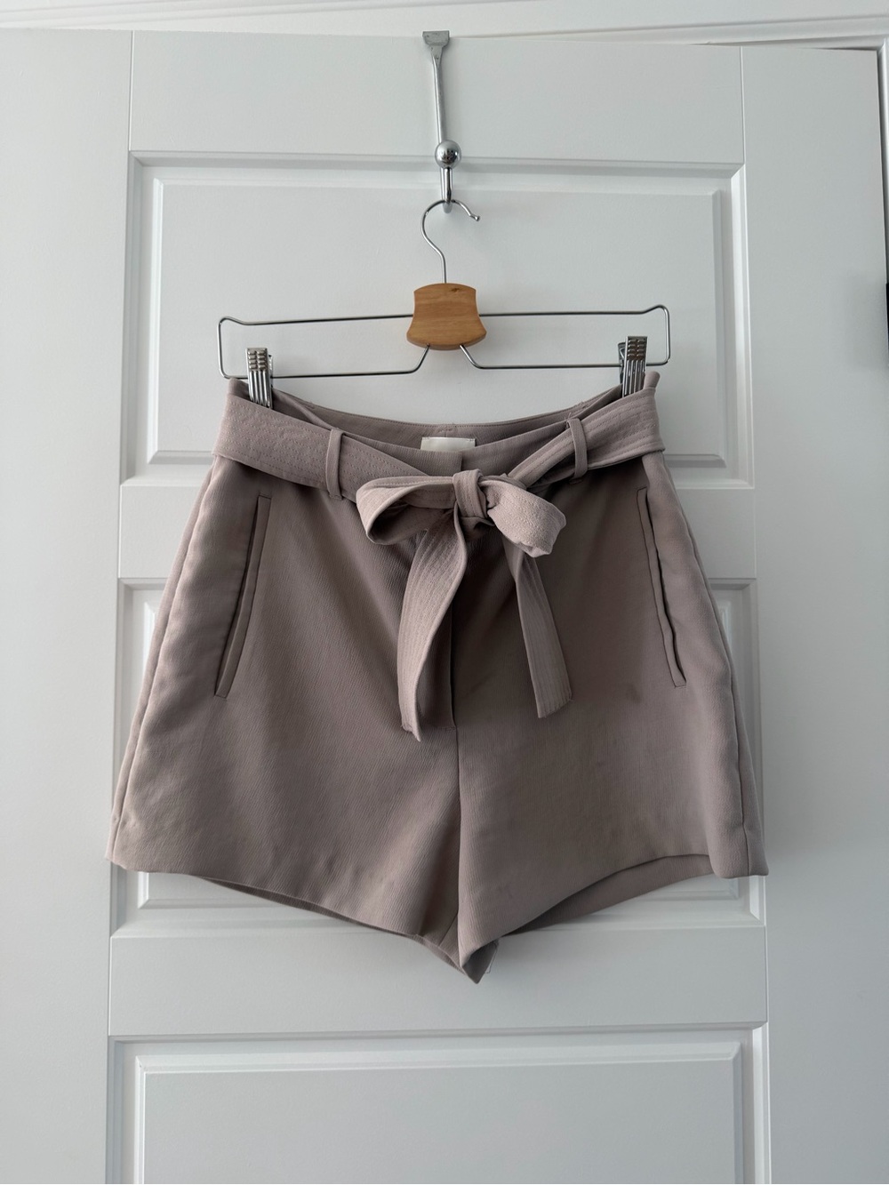 Wilfred Taupe High-Waist Tie Belt Shorts